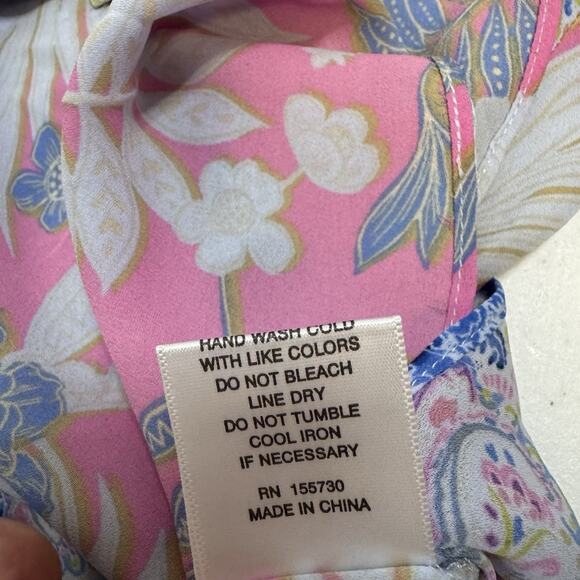 Rose & Olive Floral Button Down Top Women's 1X Pink Blue Paisley Tie Knot Light - Picture 12 of 12